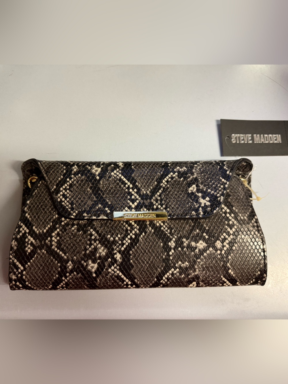 Steve Madden Snake-Print Foldover Clutch - Black and Brown